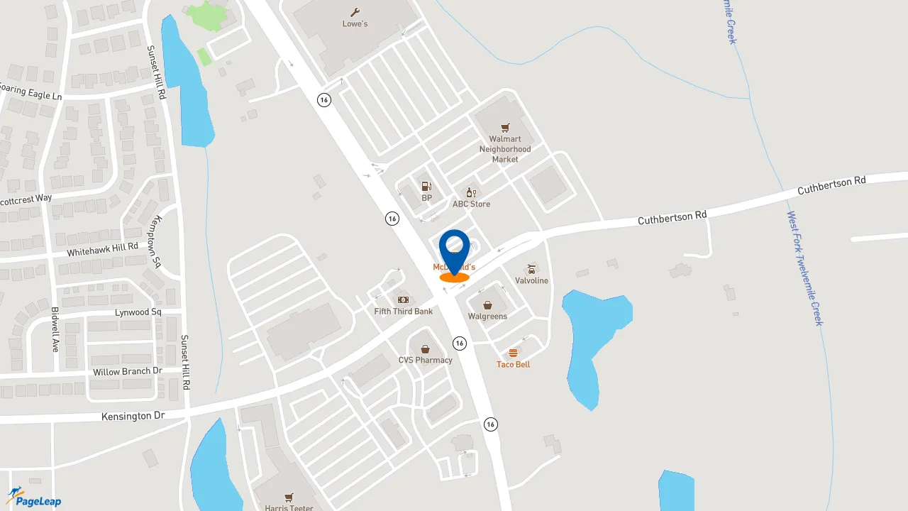 https://pageleap.com map showing location of McDonald&#039;s in Waxhaw.
