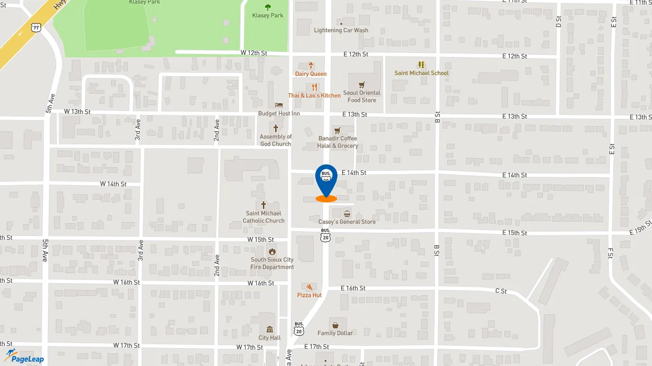 https://pageleap.com map showing location of McDonald&#039;s in South Sioux City.