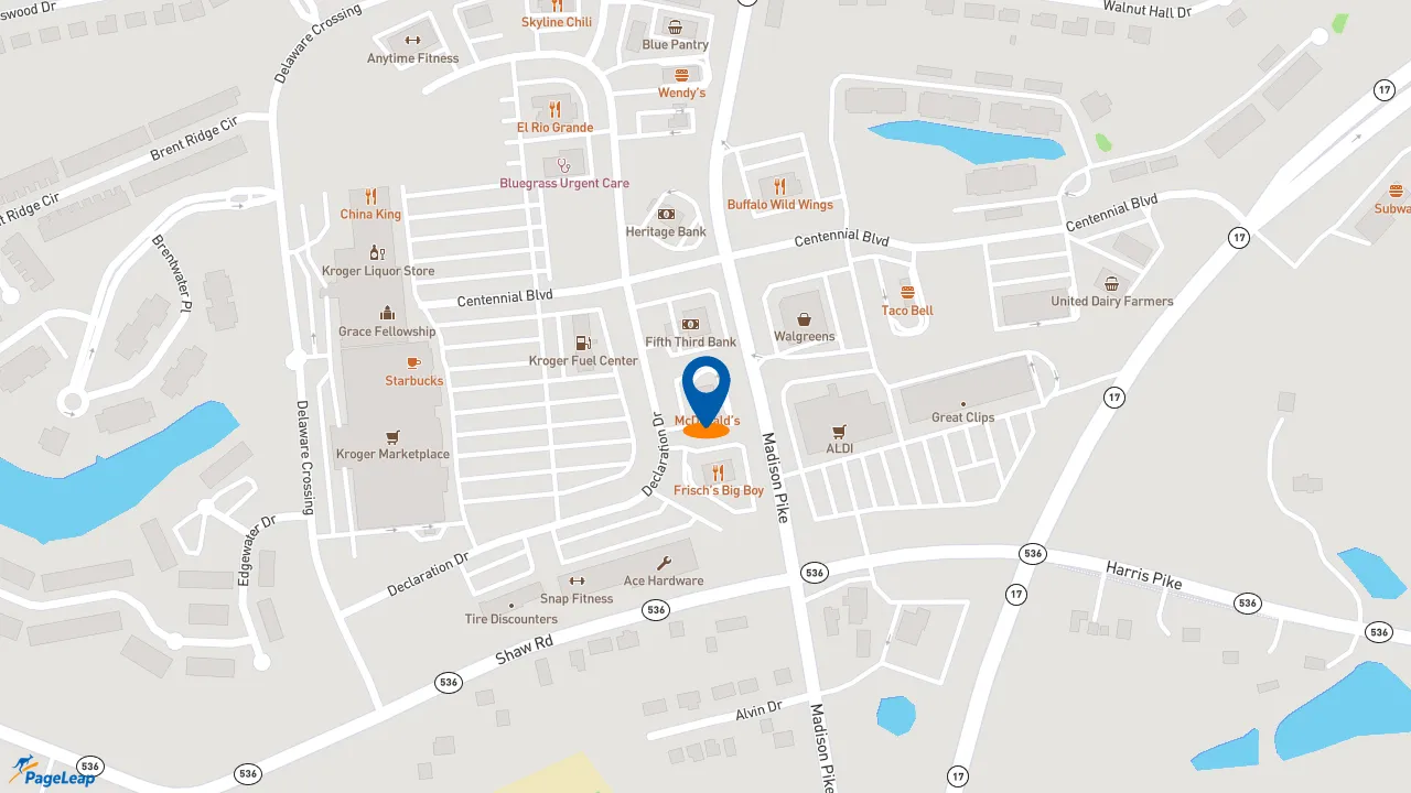 https://pageleap.com map showing location of McDonald&#039;s in Independence.