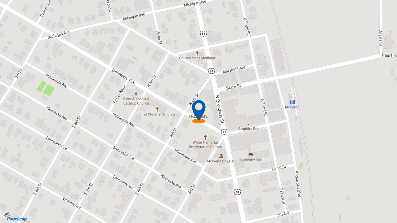 https://pageleap.com map showing location of McDonald&#039;s in Mccomb.