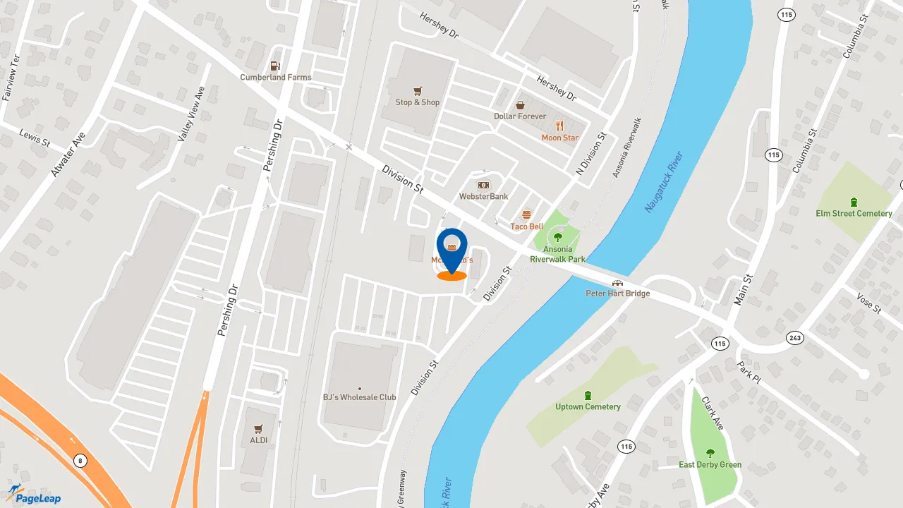 https://pageleap.com map showing location of McDonald&#039;s in Derby.