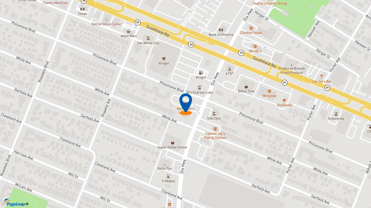 https://pageleap.com map showing location of McDonald&#039;s in Lincoln Park.