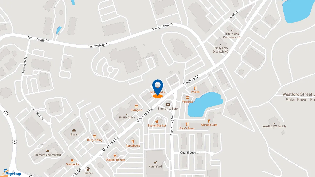 https://pageleap.com map showing location of McDonald&#039;s in Chelmsford.