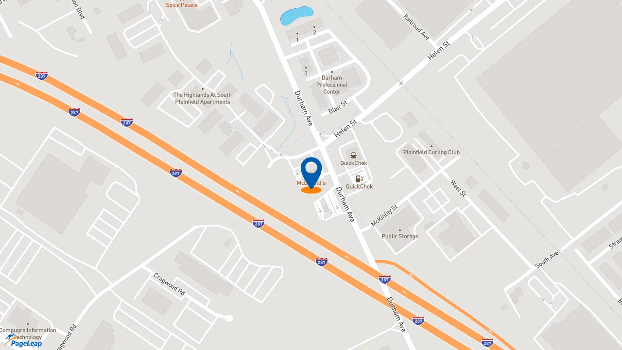 https://pageleap.com map showing location of McDonald&#039;s in South Plainfield.