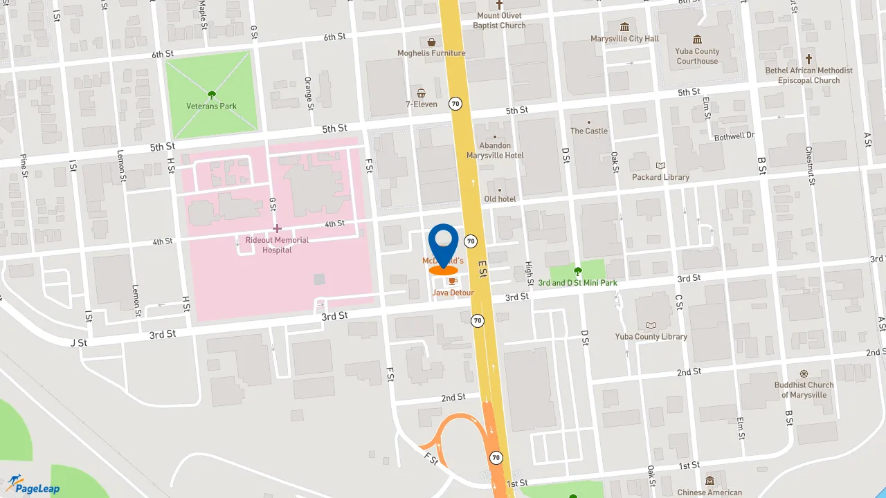 https://pageleap.com map showing location of McDonald&#039;s in Marysville.