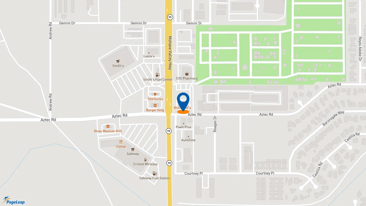 https://pageleap.com map showing location of McDonald&#039;s in Fort Mohave.