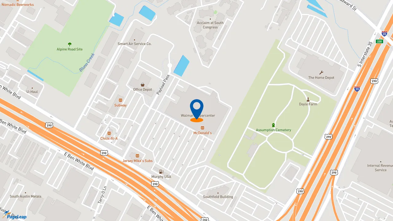 https://pageleap.com map showing location of McDonald&#039;s in Austin.