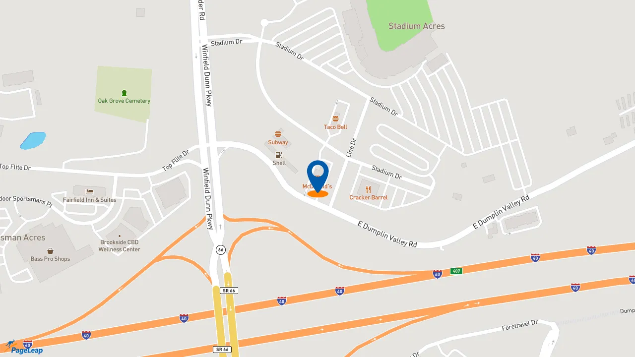 https://pageleap.com map showing location of McDonald&#039;s in Sevierville.