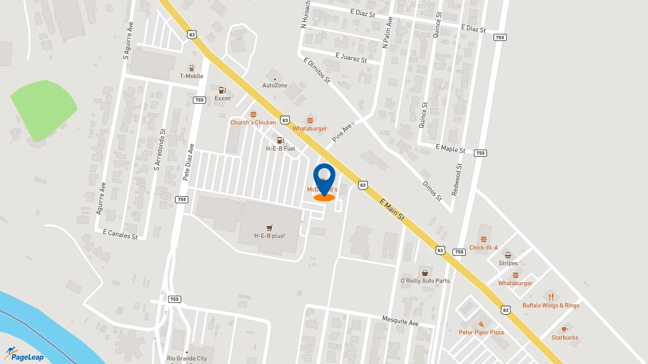 https://pageleap.com map showing location of McDonald&#039;s in Rio Grande City.