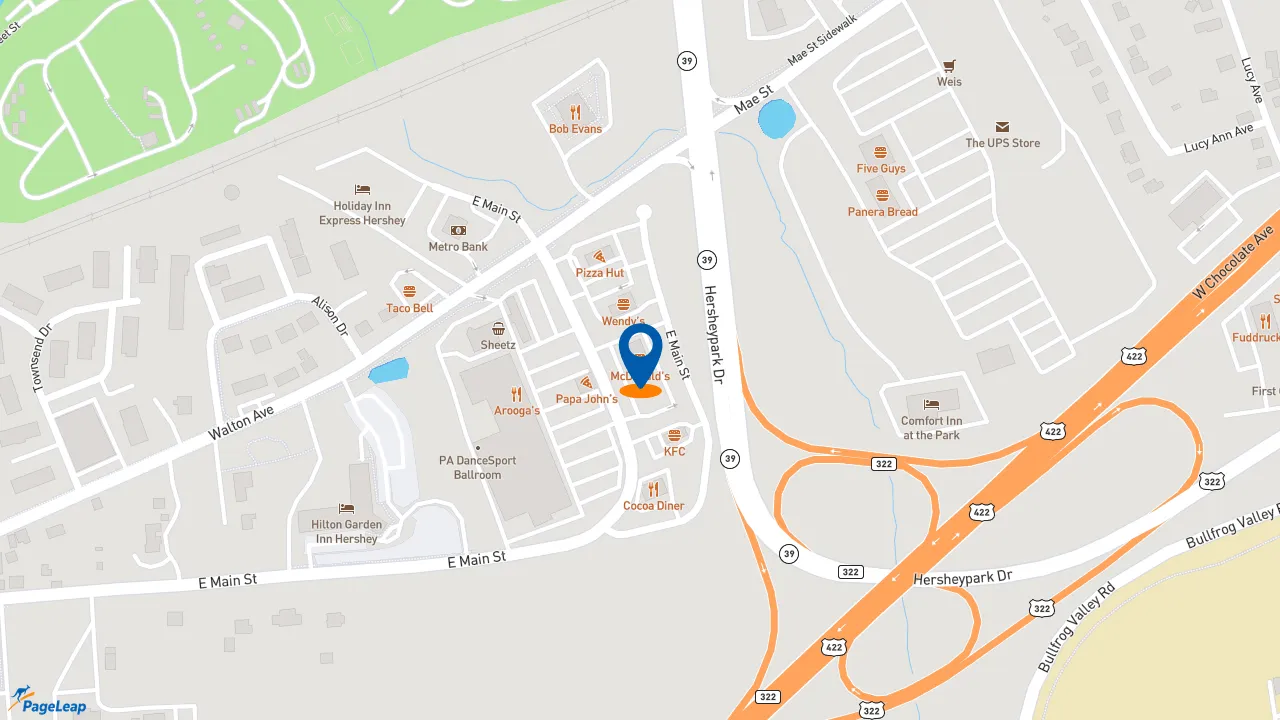 https://pageleap.com map showing location of McDonald&#039;s in Hummelstown.