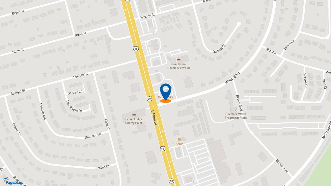 https://pageleap.com map showing location of McDonald&#039;s in Havelock.