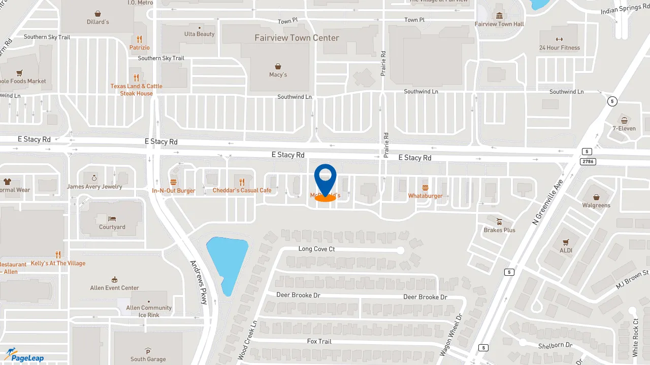https://pageleap.com map showing location of McDonald&#039;s in Allen.