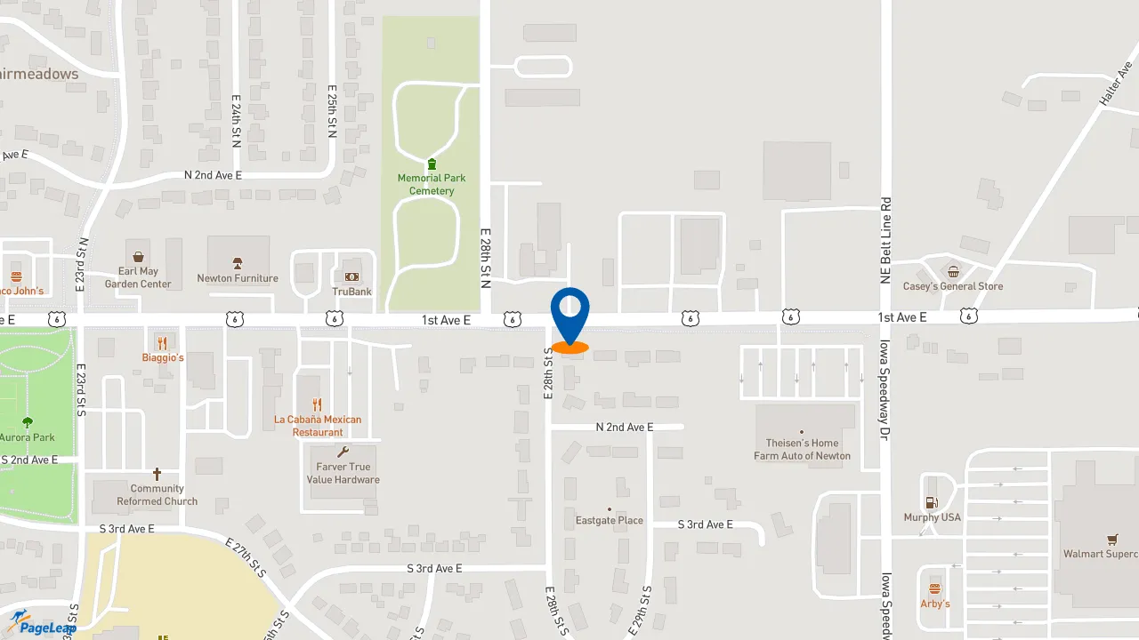https://pageleap.com map showing location of McDonald&#039;s in Newton.
