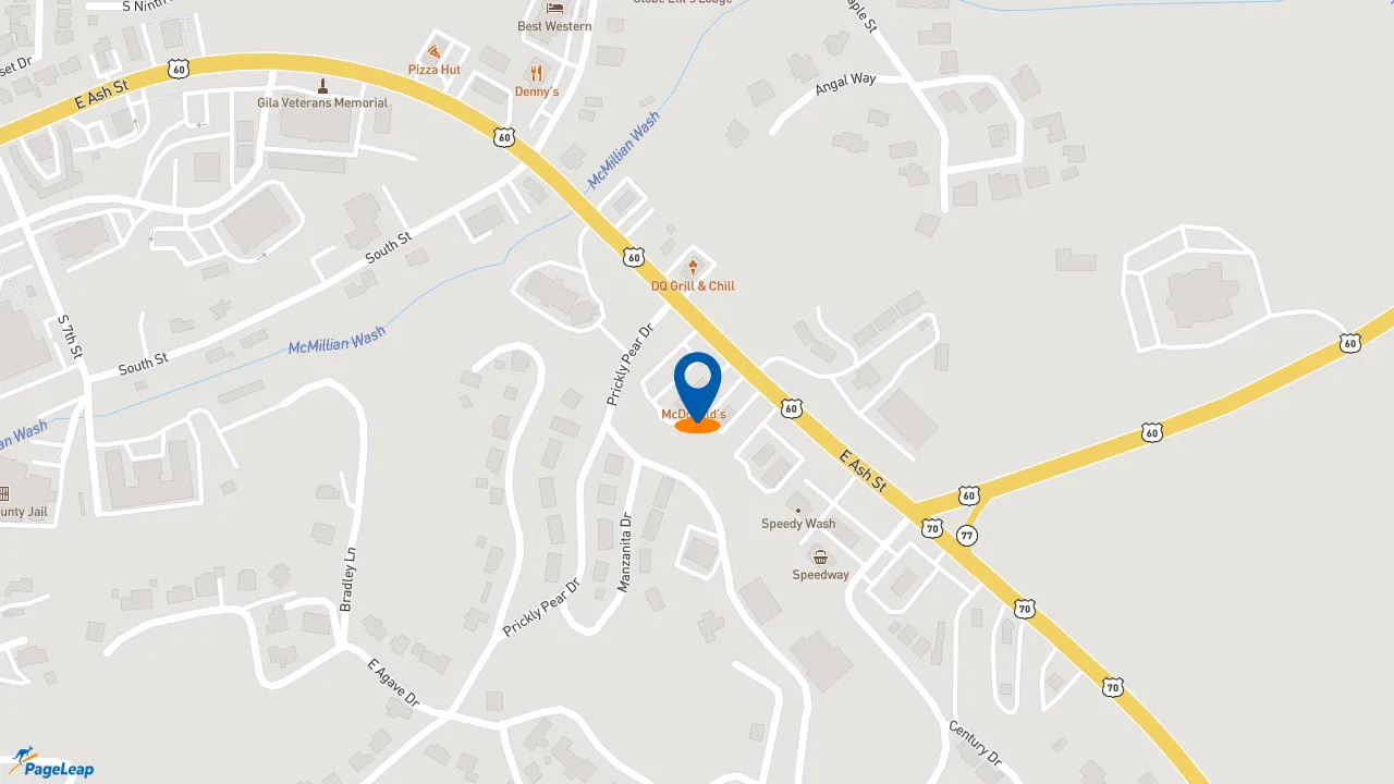 PageLeap.com map showing location of McDonald's in Globe.