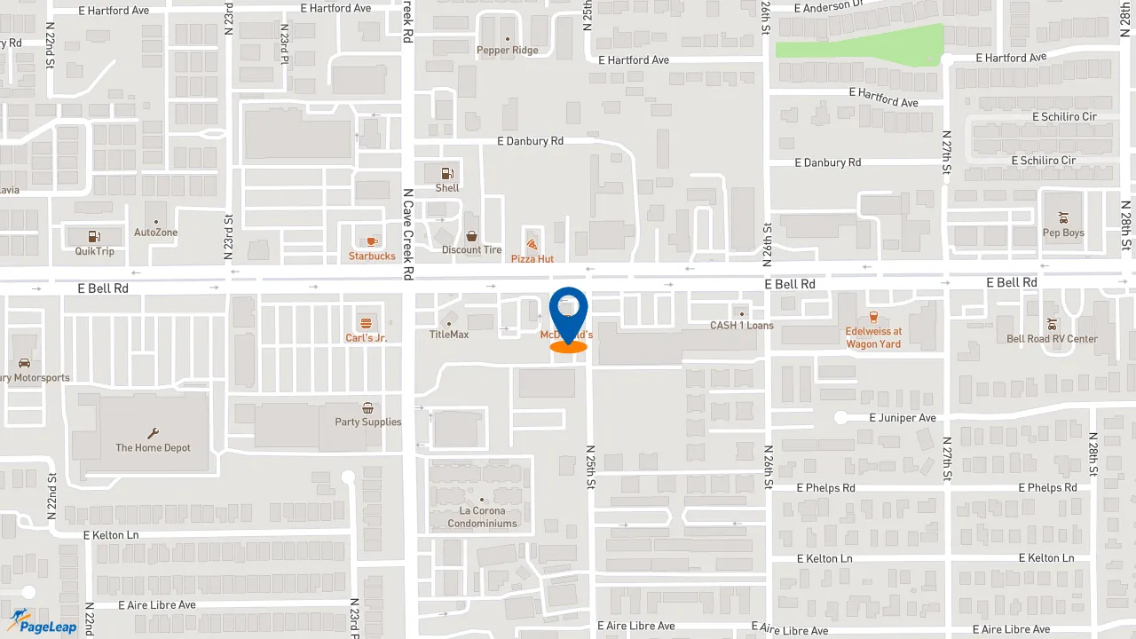 https://pageleap.com map showing location of McDonald&#039;s in Phoenix.