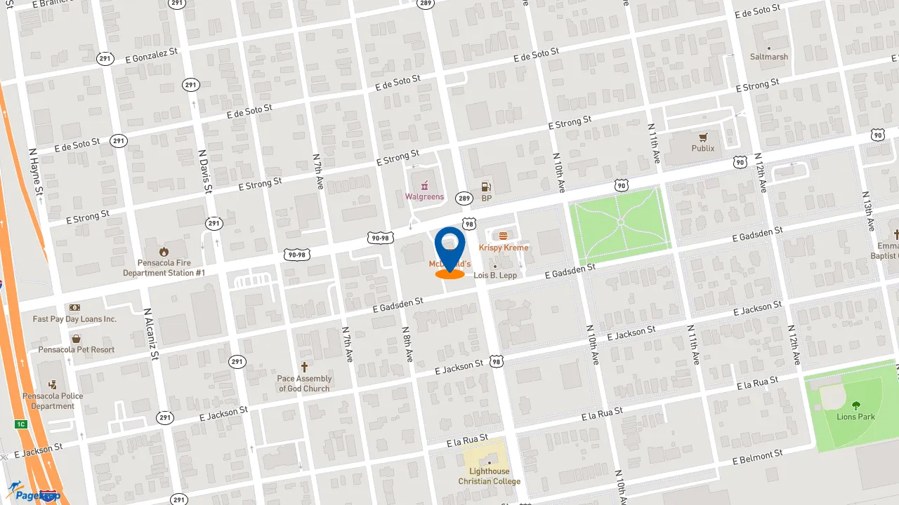 https://pageleap.com map showing location of McDonald&#039;s in Pensacola.