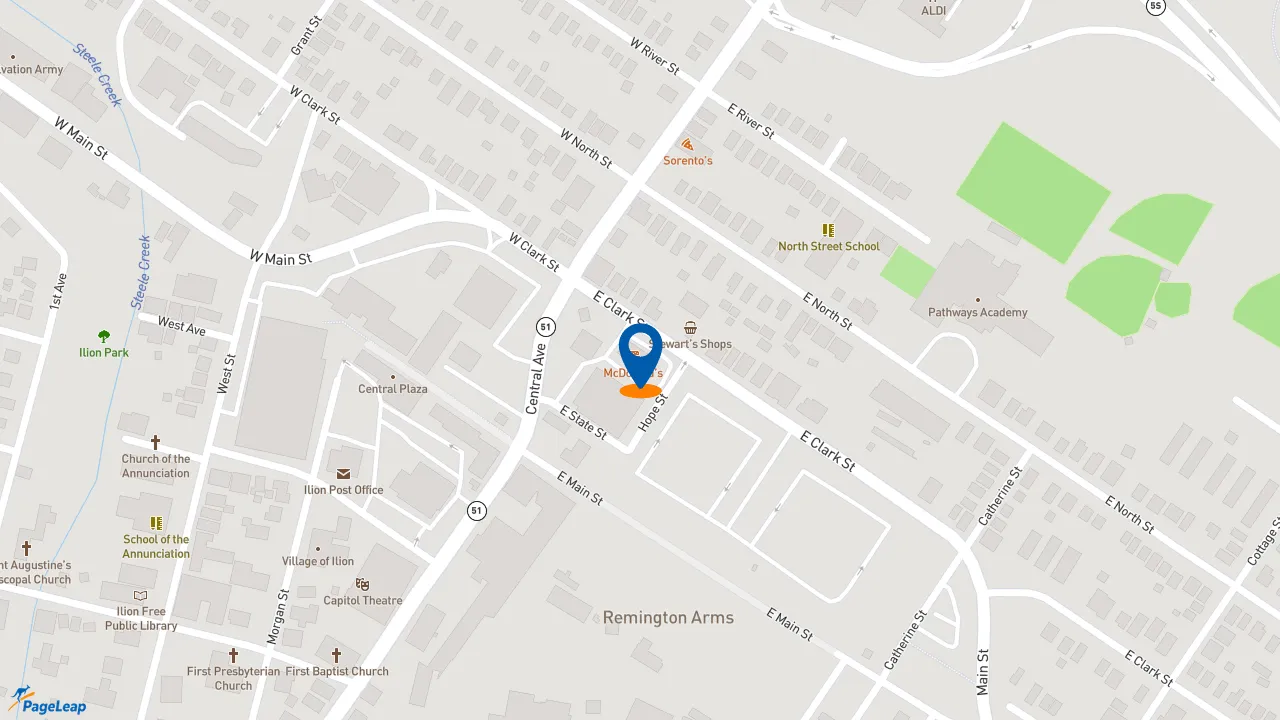 PageLeap.com map showing location of McDonald's in Village Of Ilion.