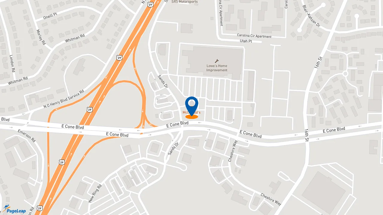 https://pageleap.com map showing location of McDonald&#039;s in Greensboro.