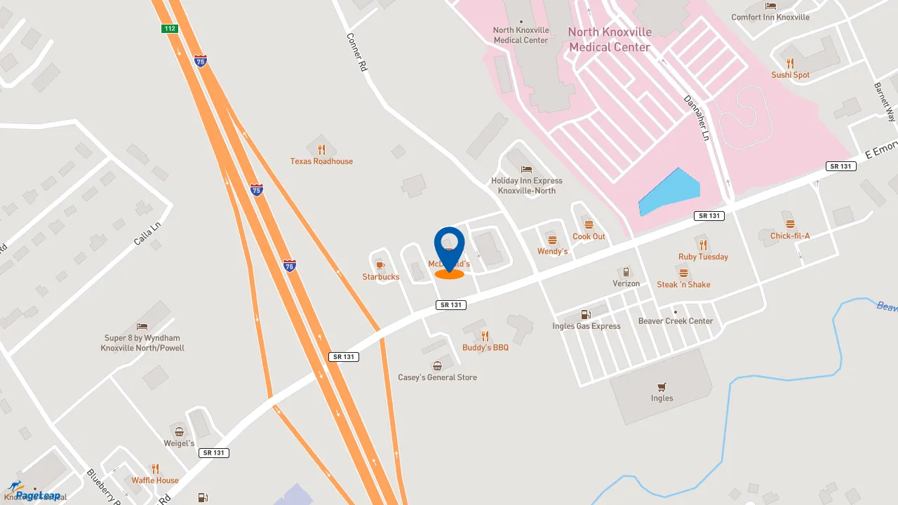 https://pageleap.com map showing location of McDonald&#039;s in Powell.