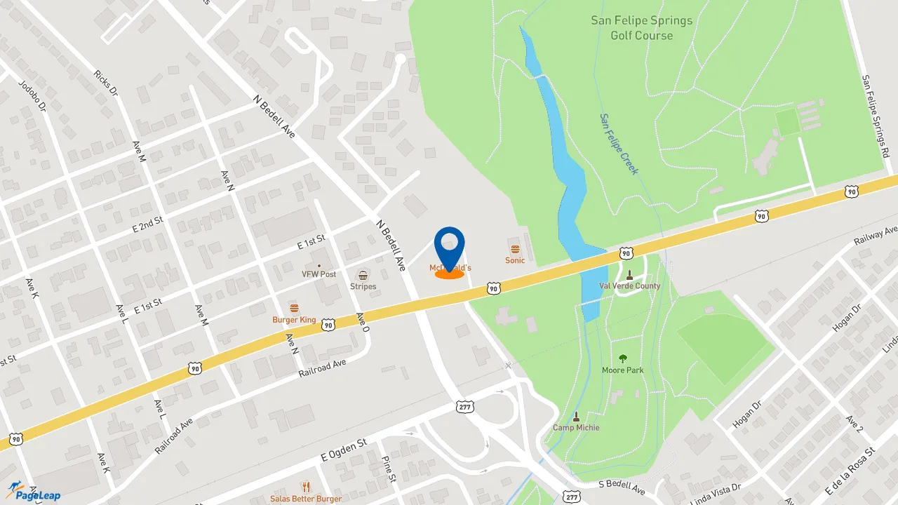 https://pageleap.com map showing location of McDonald&#039;s in Del Rio.
