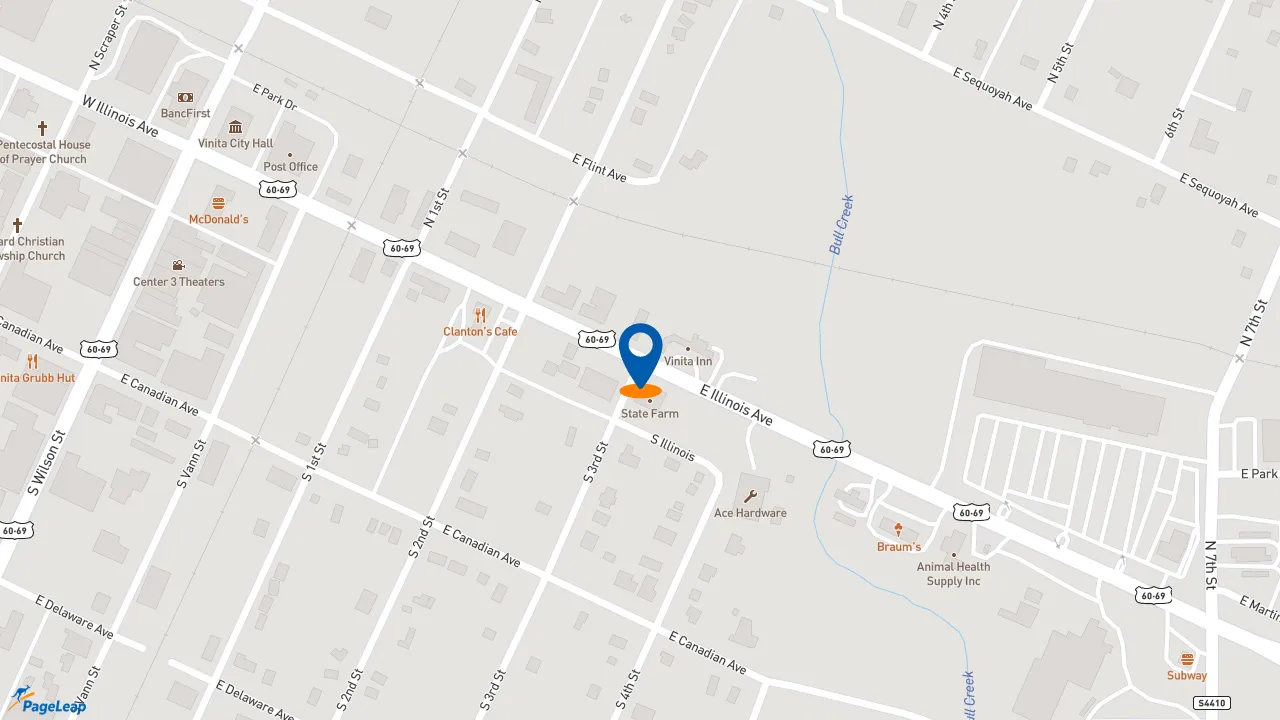 https://pageleap.com map showing location of McDonald&#039;s in Vinita.