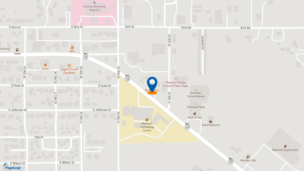 https://pageleap.com map showing location of McDonald&#039;s in Hugo.