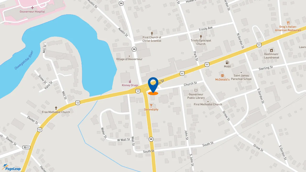 https://pageleap.com map showing location of McDonald&#039;s in Village Of Gouverneur.