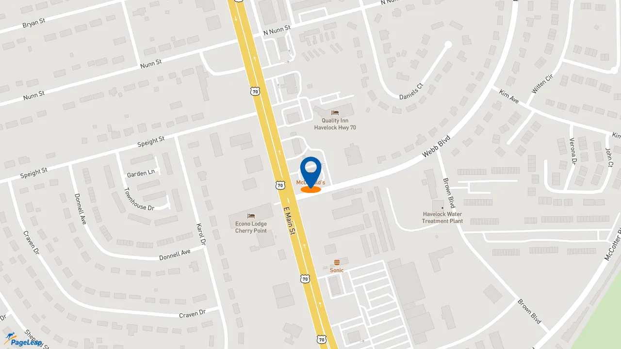 https://pageleap.com map showing location of McDonald&#039;s in Havelock.