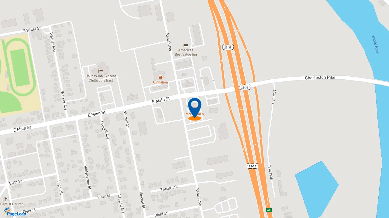 https://pageleap.com map showing location of McDonald&#039;s in Chillicothe.