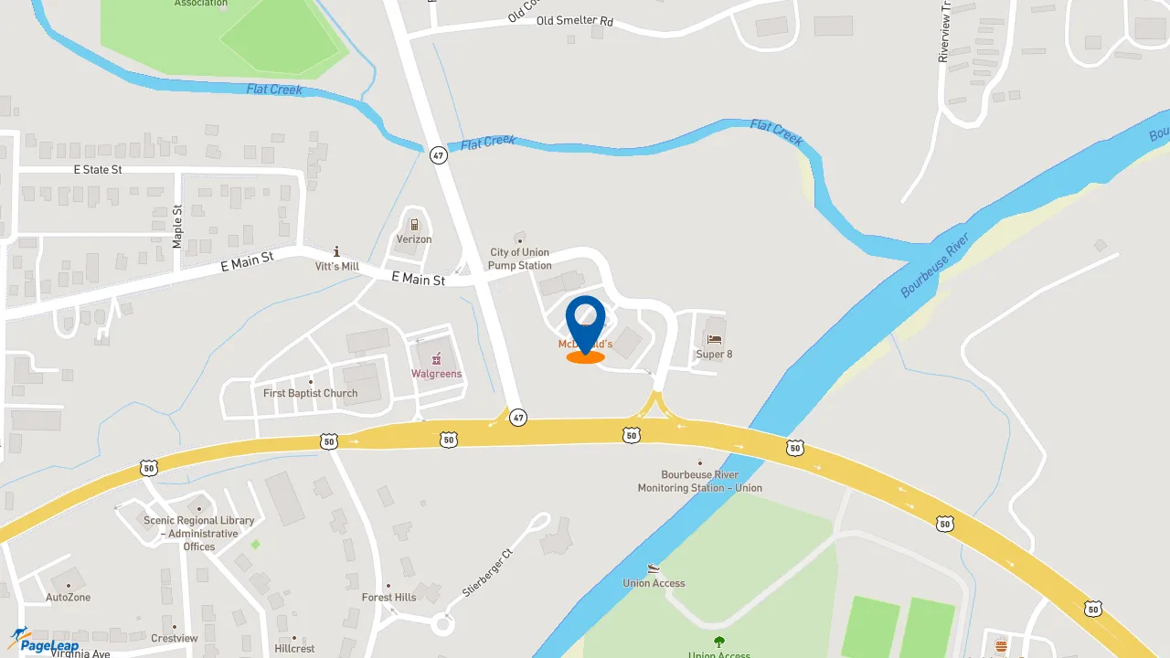https://pageleap.com map showing location of McDonald&#039;s in Union.
