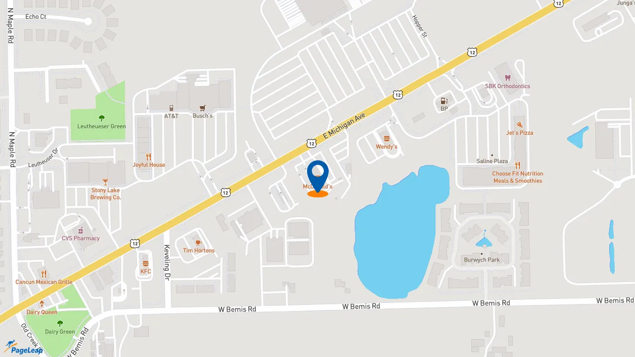 https://pageleap.com map showing location of McDonald&#039;s in Saline.