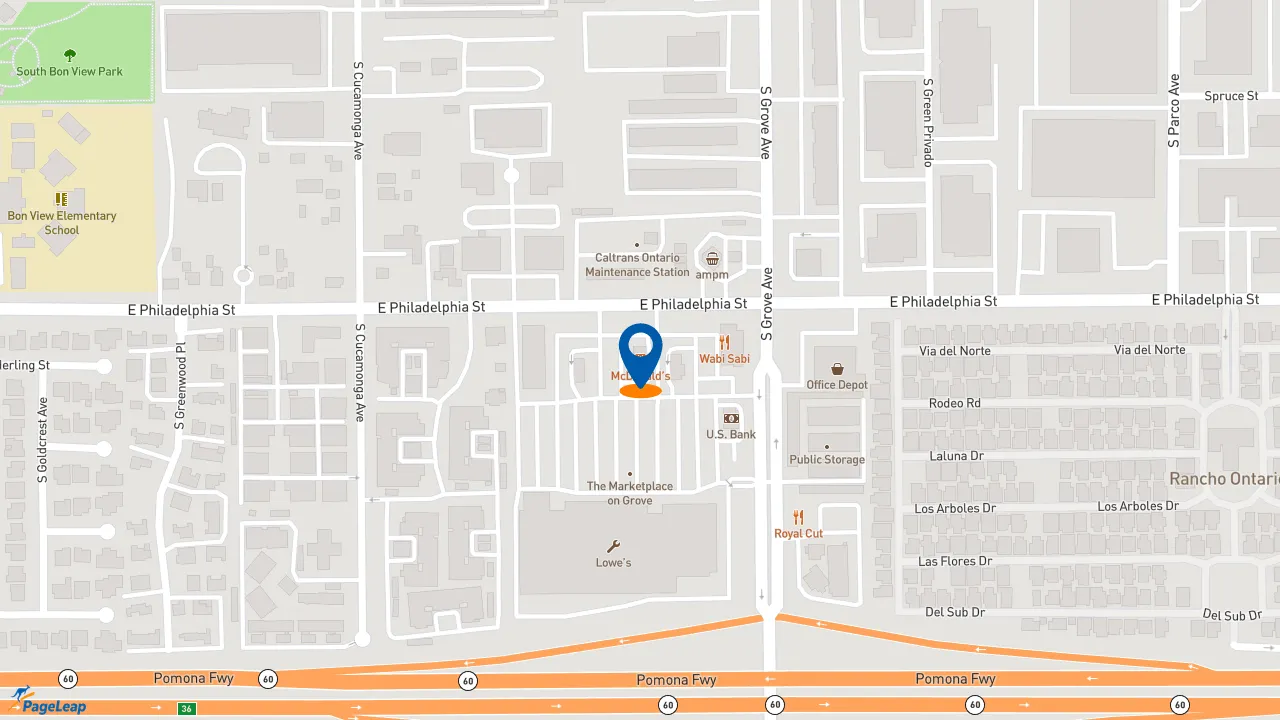 https://pageleap.com map showing location of McDonald&#039;s in Ontario.