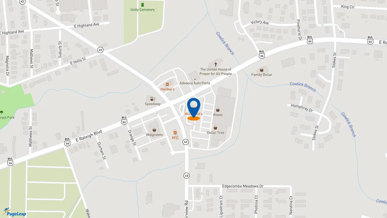 https://pageleap.com map showing location of McDonald&#039;s in Rocky Mount.
