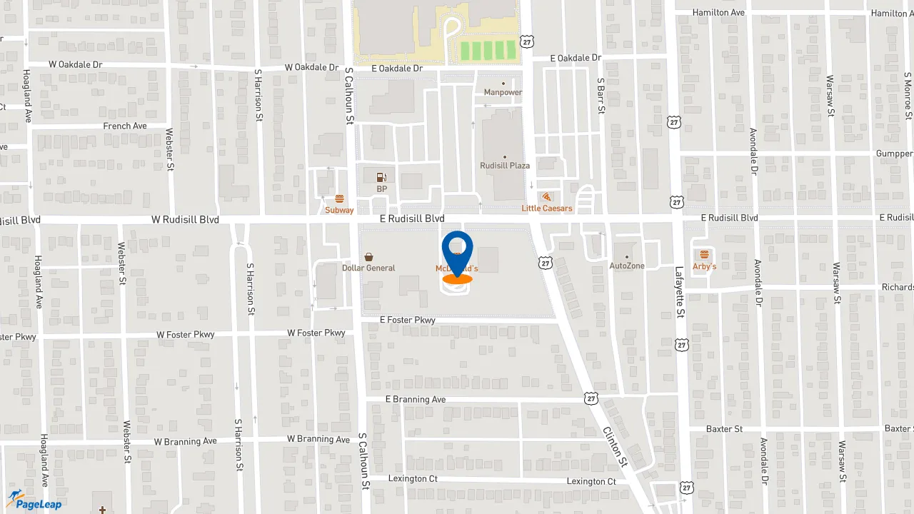 https://pageleap.com map showing location of McDonald&#039;s in Fort Wayne.