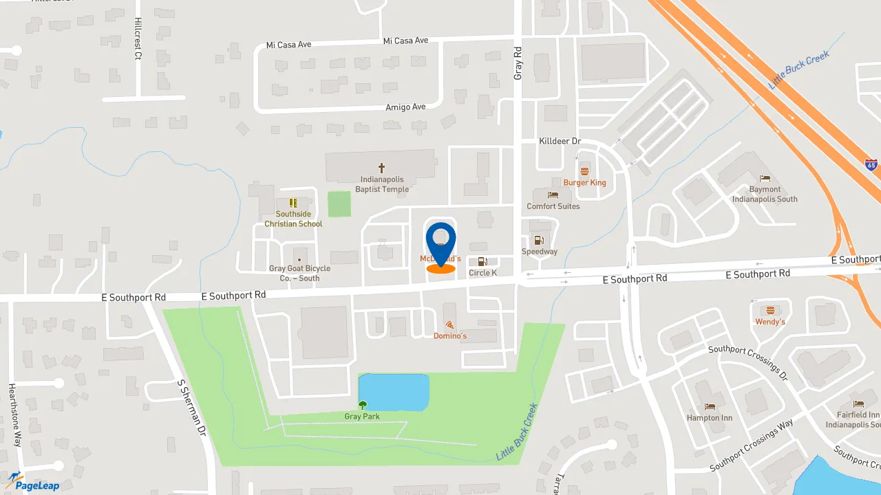 https://pageleap.com map showing location of McDonald&#039;s in Indianapolis.