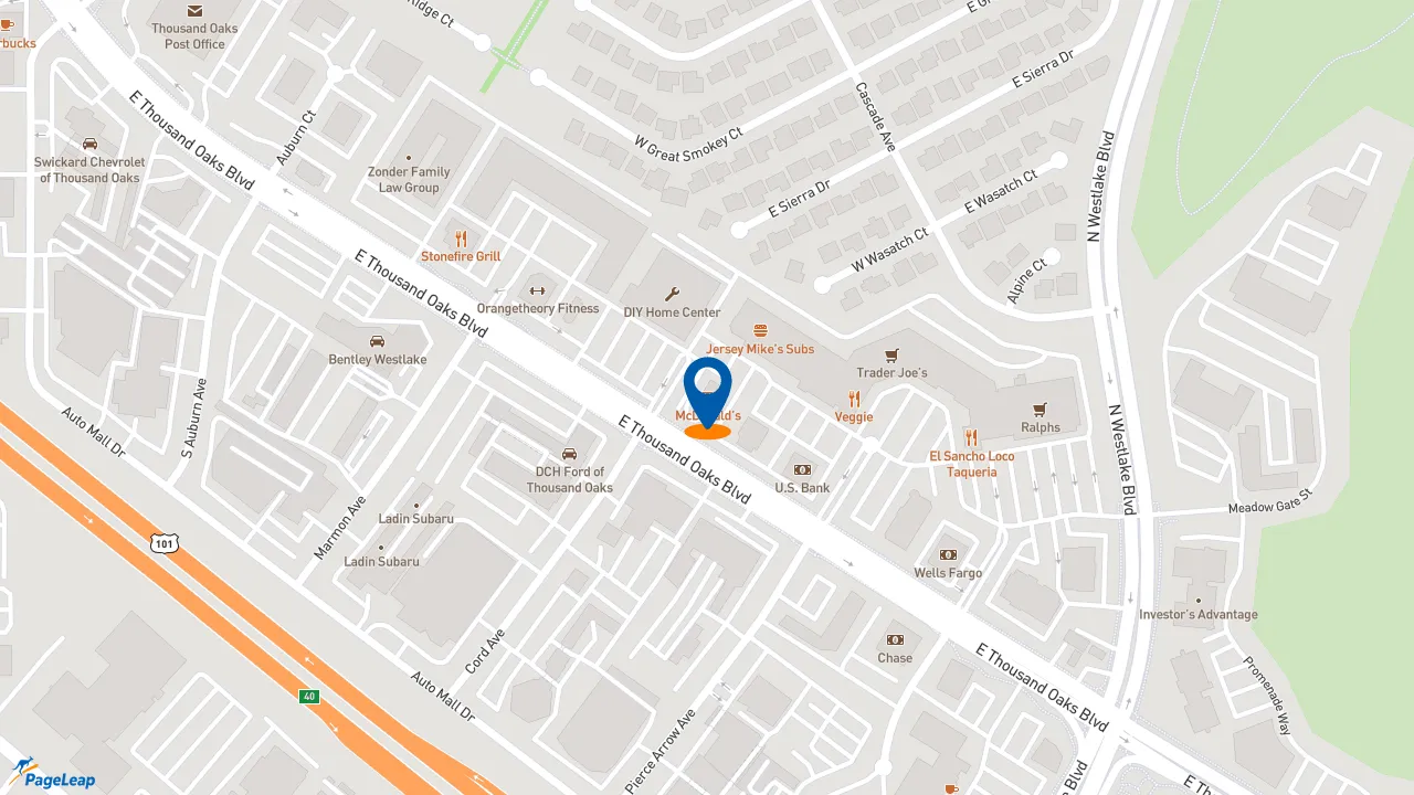 https://pageleap.com map showing location of McDonald&#039;s in Westlake Village.