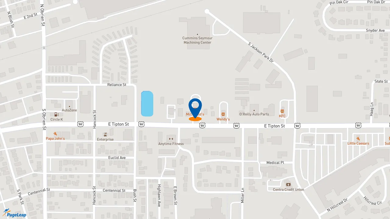 https://pageleap.com map showing location of McDonald&#039;s in Seymour.