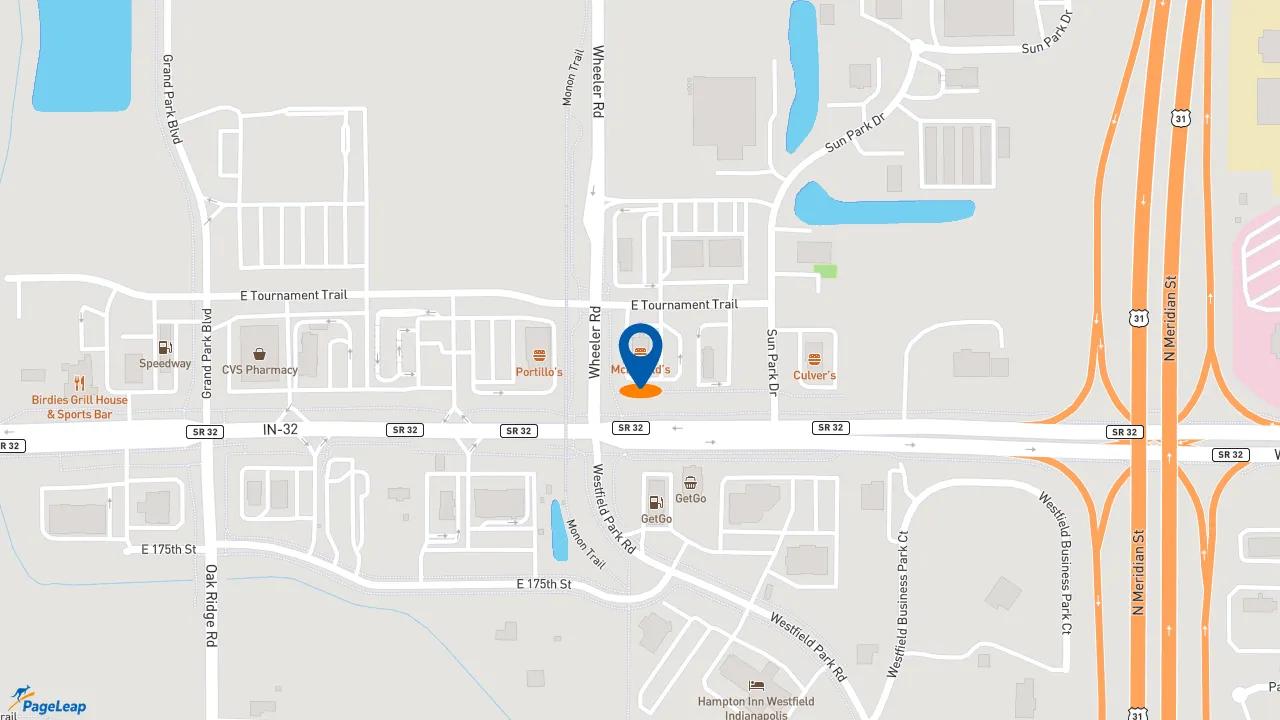 https://pageleap.com map showing location of McDonald&#039;s in Westfield.