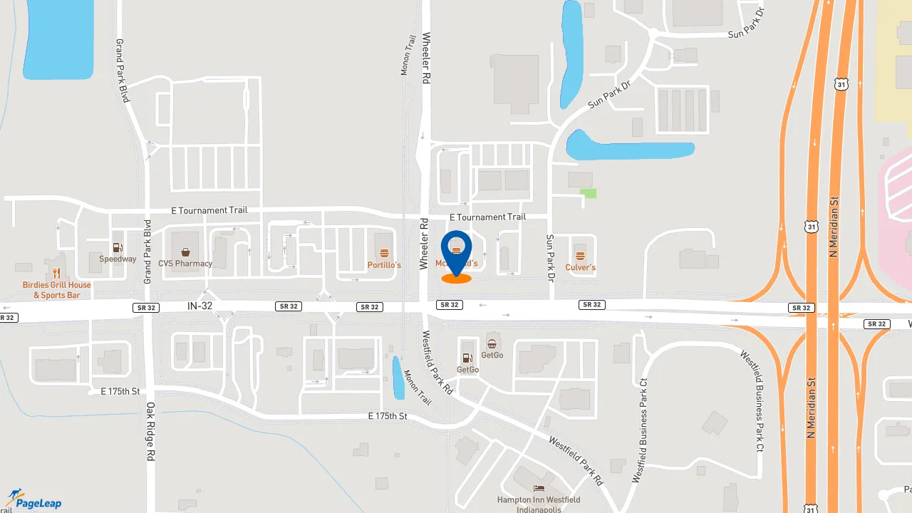 https://pageleap.com map showing location of McDonald&#039;s in Westfield.