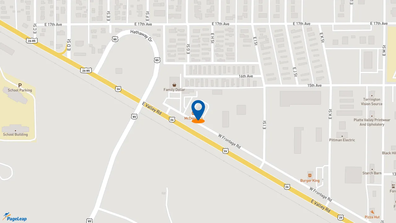 https://pageleap.com map showing location of McDonald&#039;s in Torrington.