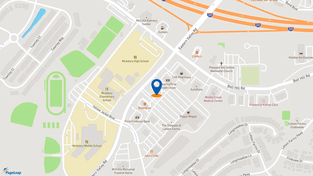 https://pageleap.com map showing location of McDonald&#039;s in Mccalla.
