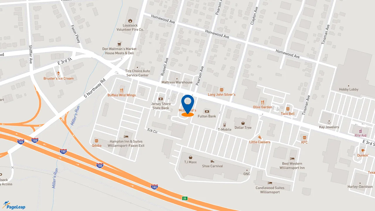 https://pageleap.com map showing location of McDonald&#039;s in Williamsport.