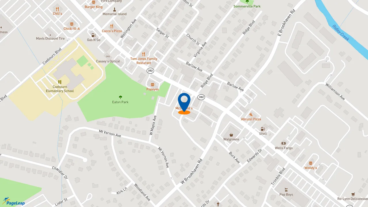 https://pageleap.com map showing location of McDonald&#039;s in Brookhaven.