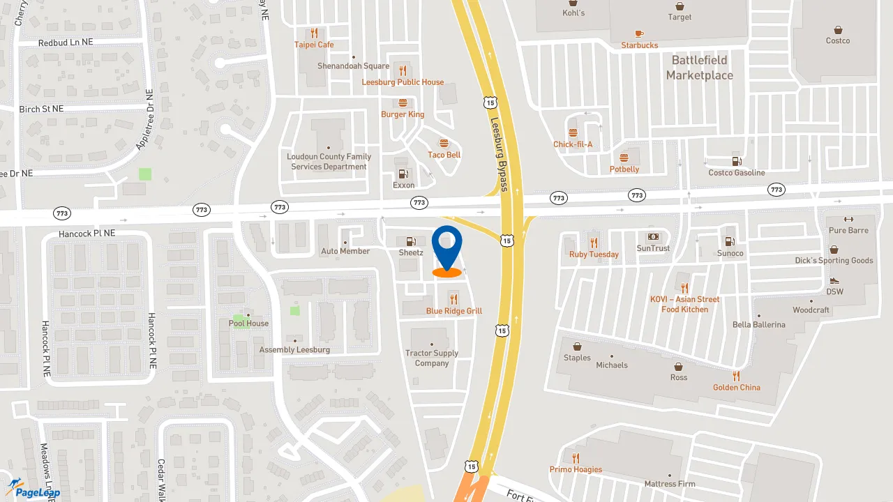 https://pageleap.com map showing location of McDonald&#039;s in Leesburg.