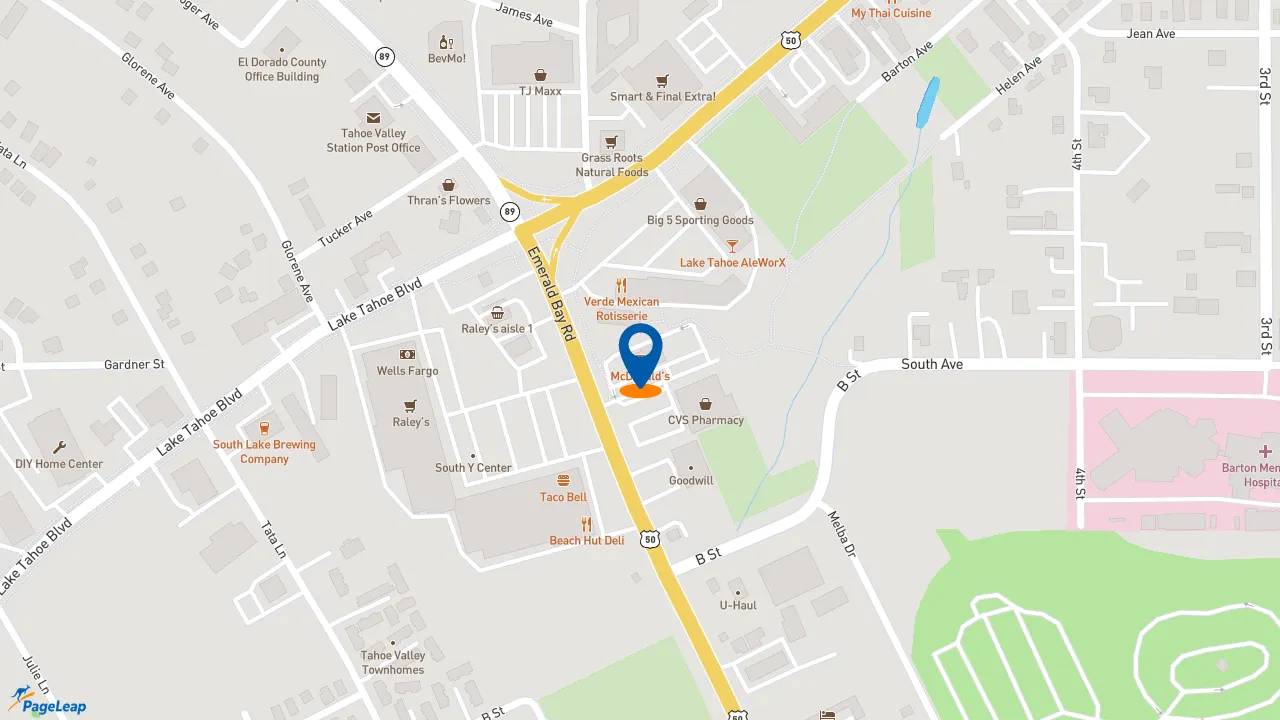 https://pageleap.com map showing location of McDonald&#039;s in South Lake Tahoe.