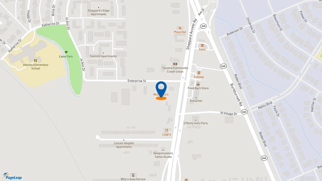 https://pageleap.com map showing location of McDonald&#039;s in Wichita Falls.