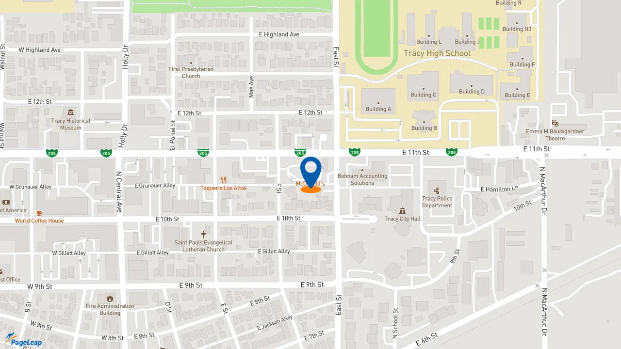 https://pageleap.com map showing location of McDonald&#039;s in Tracy.