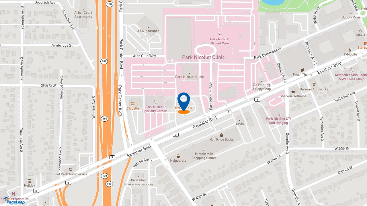 https://pageleap.com map showing location of McDonald&#039;s in St. Louis Park.