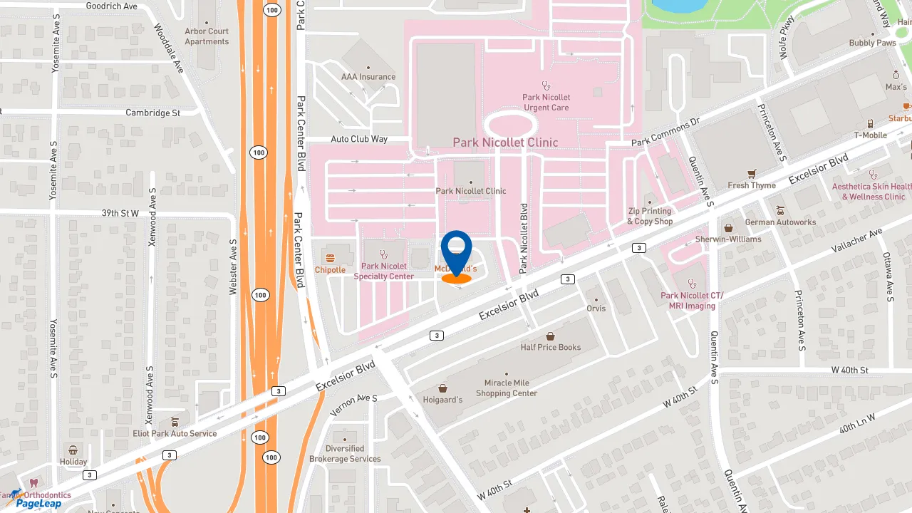https://pageleap.com map showing location of McDonald&#039;s in Saint Louis Park.