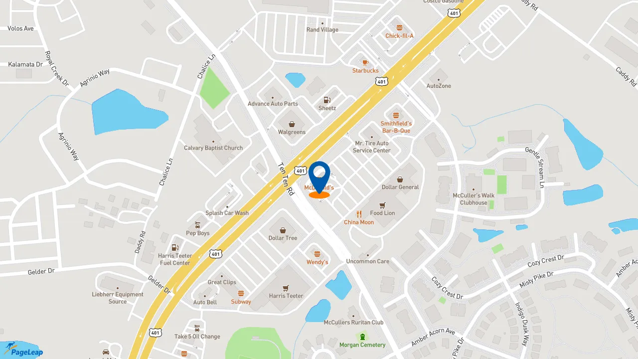 https://pageleap.com map showing location of McDonald&#039;s in Raleigh.